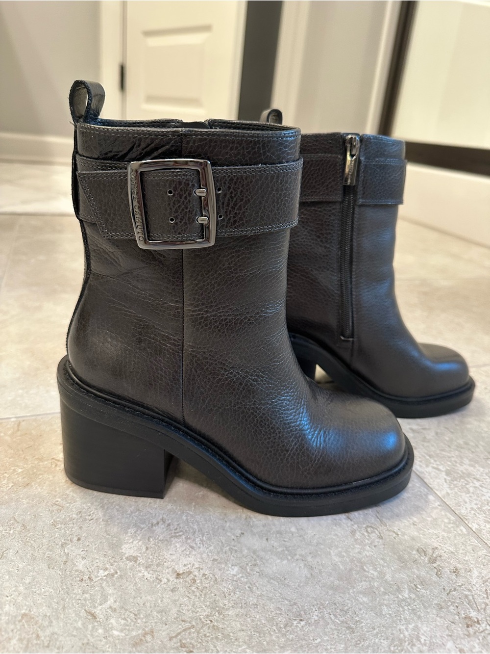 Vince Camuto Black Leather Buckle Ankle Boots